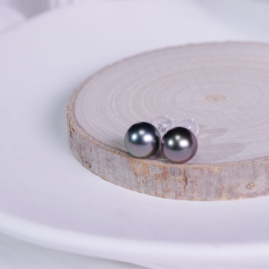 8.5 mm Tahitian Grey Color Seawater Pearl Earrings- AAAA Quality